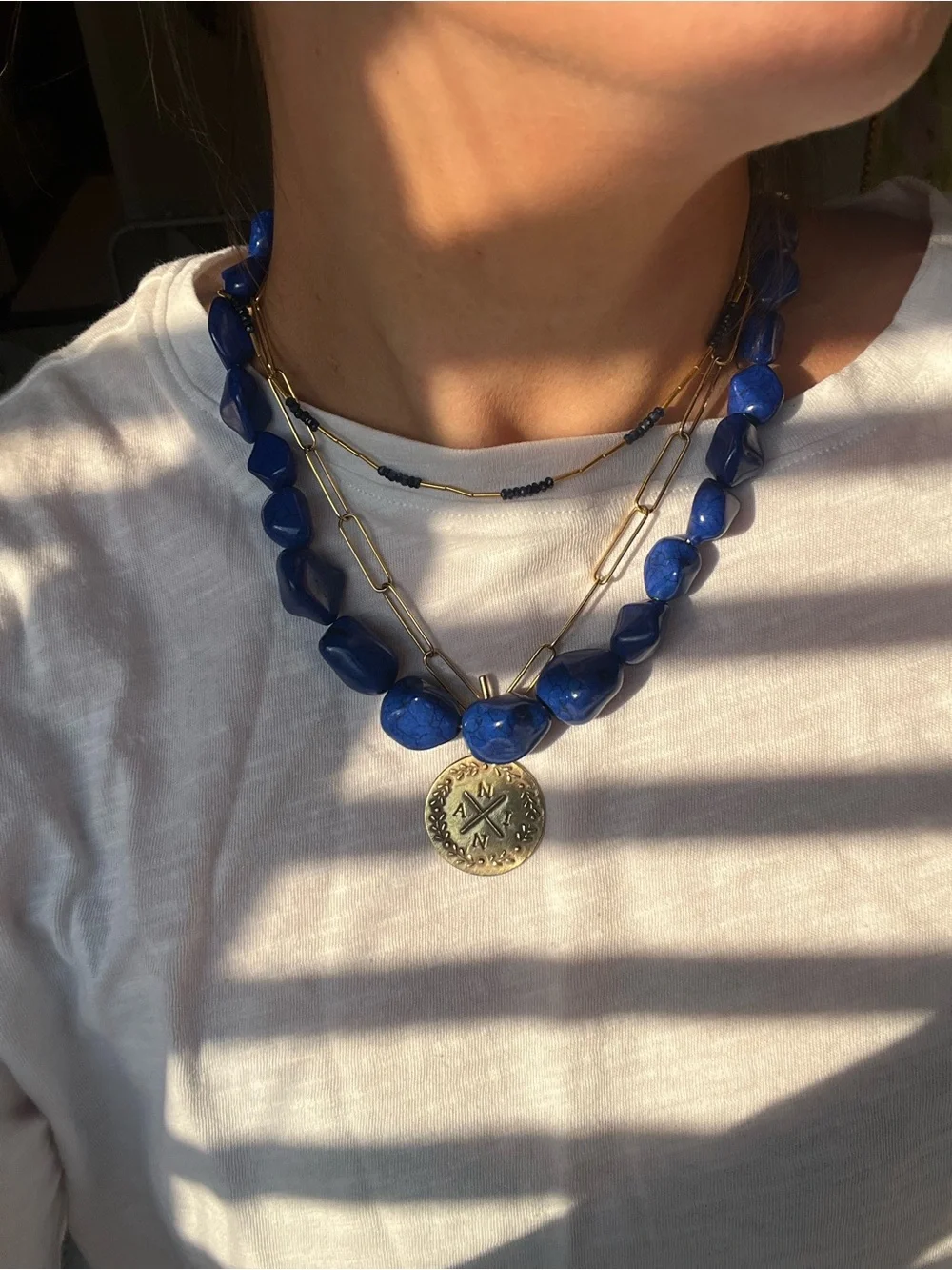 Free People beaded blue stone necklace with tags
